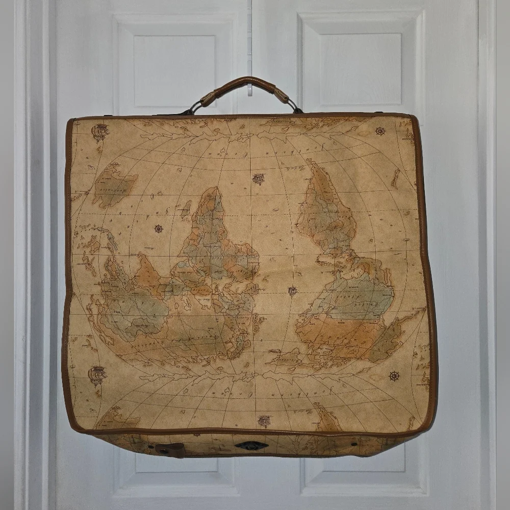 Vintage Brown Large Map Print Hanging Garment Bag